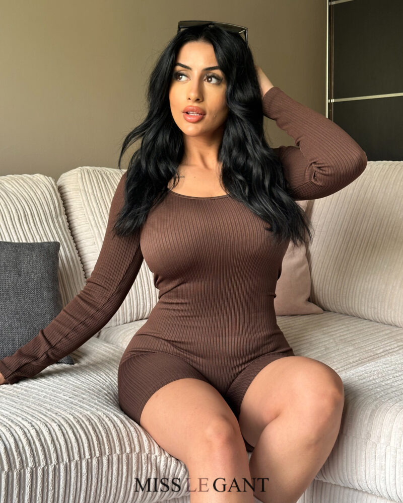 Ava Long Sleeve Round Neck Ribbed Unitard - Image 13