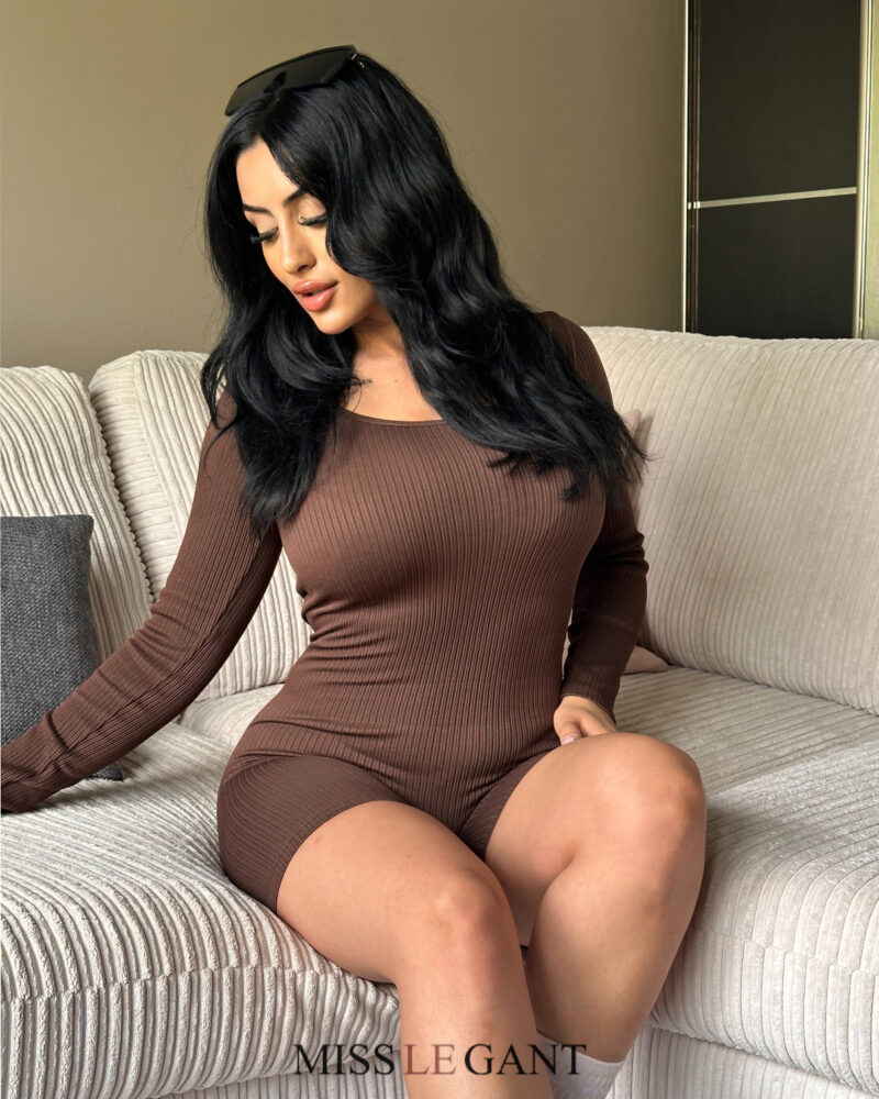 Ava Long Sleeve Round Neck Ribbed Unitard - Image 14