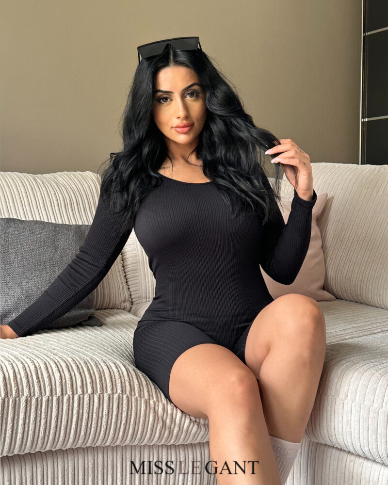 Ava Long Sleeve Round Neck Ribbed Unitard - Image 10