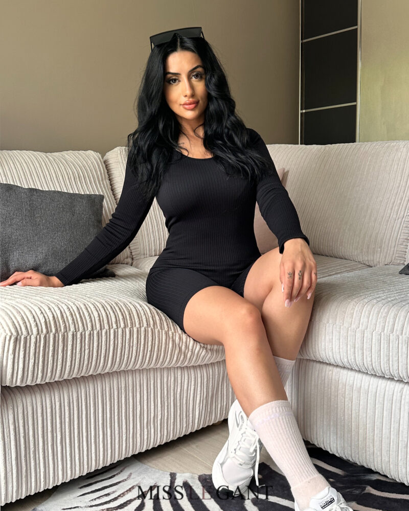Ava Long Sleeve Round Neck Ribbed Unitard - Image 9