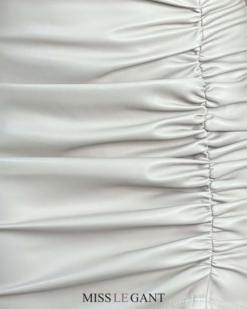 Ruched Leather Skirt White - Image 3