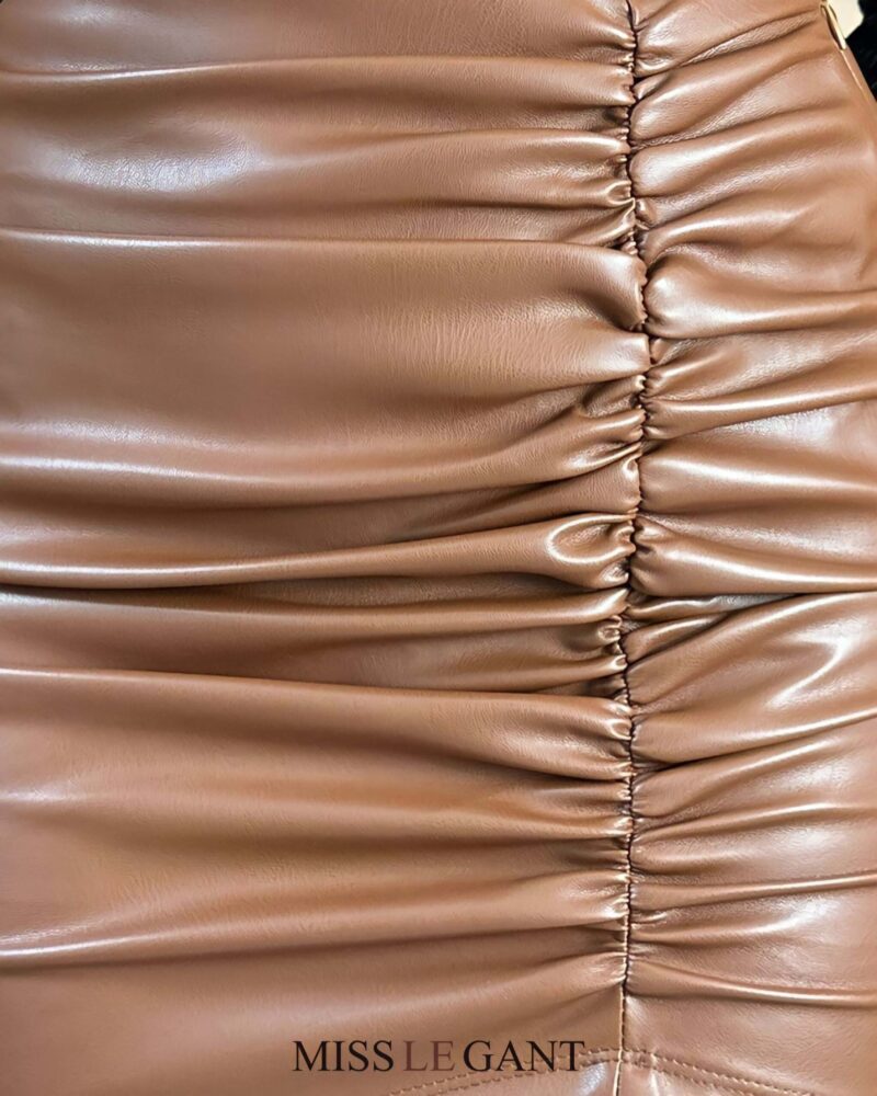Ruched Leather Skirt - Image 3